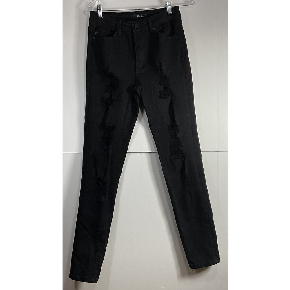 KanCan Jeans Women's Size 9/28 Black Distressed Slim Fit Mid-Rise Black Denim